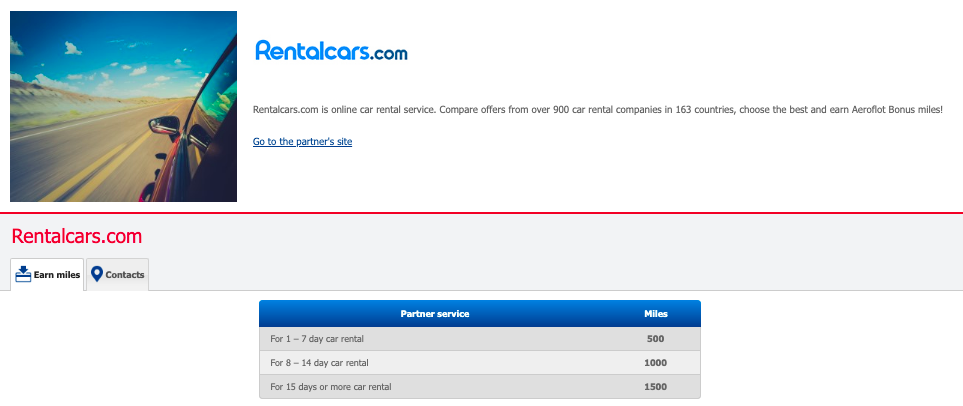 rental cars aeroflot partner